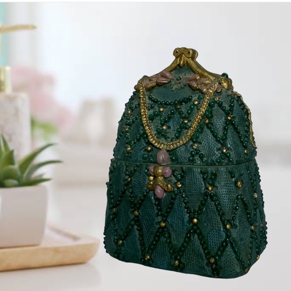 Vintage Other - Vintage Miniature Victorian Purse Trinket Box Ceramic Handbag Keepsake Green